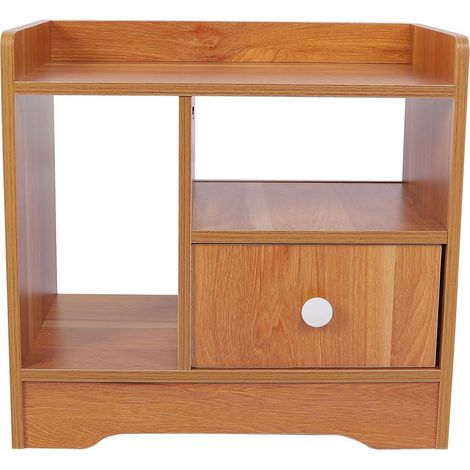 Table de chevet Bois composite Tiroir Rangement Design moderne Naturel Blanc Stable Facile à monter Organisateur de chambre (1/5)