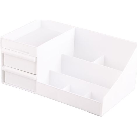 Boîte de rangement cosmétique élégante et multifonctionnelle, organisateur de maquillage de comptoir avec tiroirs, idéale pour l'école, le bureau et les fournitures artistiques (taille M, blanc).