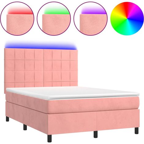Maison Exclusive - Letto a Molle con Materasso e LED Rosa 140x200 cm in Velluto (1/5)