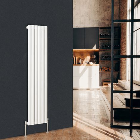 Warmehaus Vertical Oval Panel Single Radiator White 1600 x 355mm (1/5)