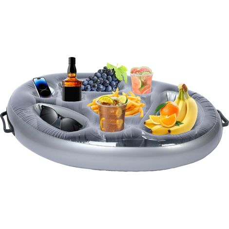 Porte-gobelet gonflable 2 en 1 - Pour bar de piscine et plateau à collation avec 8 trous - Grande capacité - Support de fête flottant pour piscine, plage et jacuzzi (1/5)