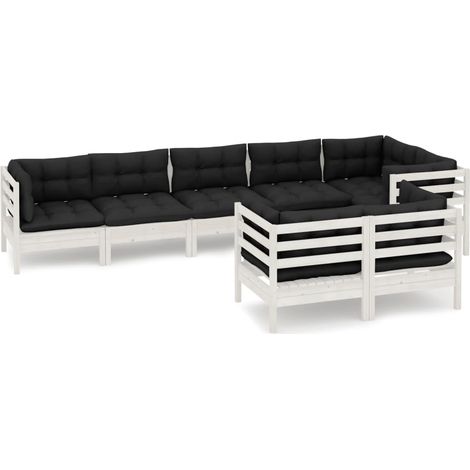 Muebles de jardín 8 pzas y cojines blanco madera maciza de pino vidaXL (1/5)
