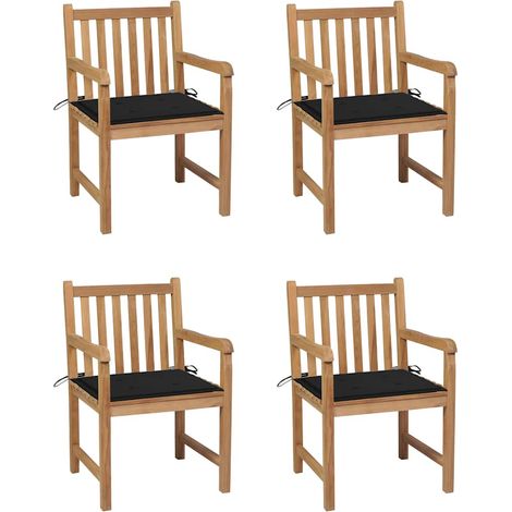 Gartenstühle 4 Stk. mit Schwarzen Kissen Massivholz Teak (1/5)