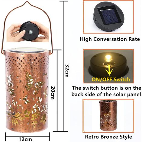 Luci solari per esterni - 1 luce solare per esterni - IP65 impermeabile - Lanterna solare per esterni, metallo, sospesa, luci da giardino per esterni, giardino, balcone, decorazione (1/4)