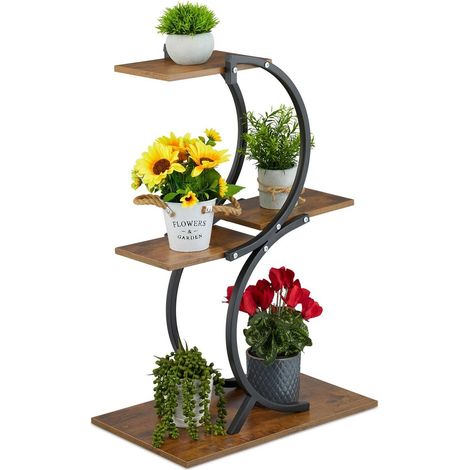 Soporte industrial para plantas, curvo, 5 macetas, estructura metálica