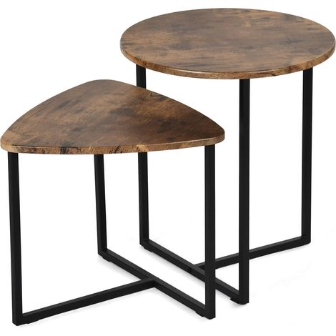 Meuble Cosy Lot de 2 Table Basse pour Salon Bouts de canapé Tables Gigognes en Bois d'ingénierie et Métal, Style Industriel, Marron (1/5)
