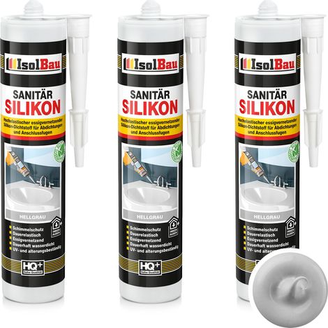 IsolBau Silicone Sanitario Grigio Chiaro Sanitär Silikon 3 x 300ml (1/5)