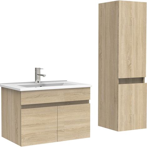 Ocean meuble Salle de Bain avec colonne 60cm Chêne Wotan avec vasque ceramique (1/5)