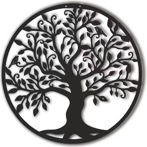 Décoration murale arbre de vie en métal noir 40x40cm – Sculpture robuste pour intérieur et extérieur – Résiste à la rouille (1/5)