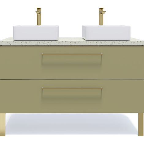 Meuble de salle de bain suspendu 2 vasques à poser 120cm 2 tiroirs Vert olive - Glasgow (1/5)