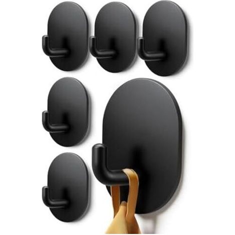 6er-Set selbstklebende Edelstahl-Wandhaken – Ideal für Bad, Küche und Büro, Schwarz (1/5)