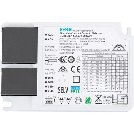 Driver BOKE Regulable 1-10V 200-240V No Flicker Salida 24-42V 350-800mA 15-30W BK-KUL030 30 W (1/3)
