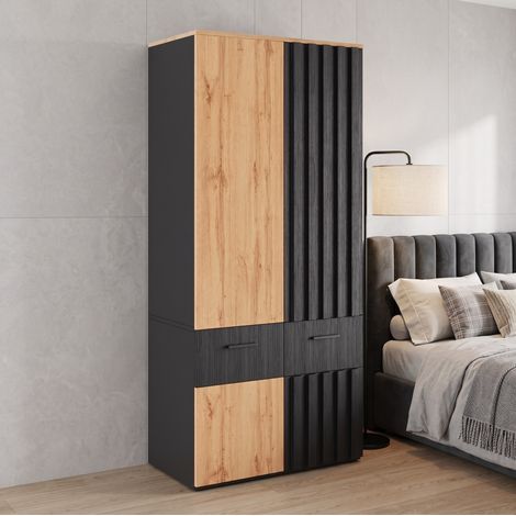 Armario con barra para colgar 90 x 50 x 200 cm de MDF negro efecto madera - CHICFURN (1/5)