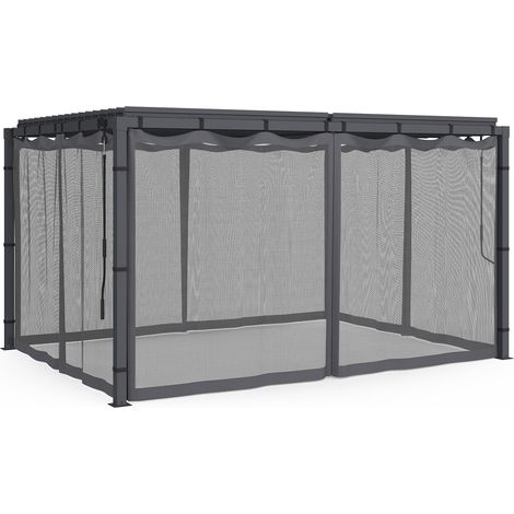 Set aus 4 Moskitonetzen für bioklimatische Pergola 3x4 grau mit Reißverschluss + Haken