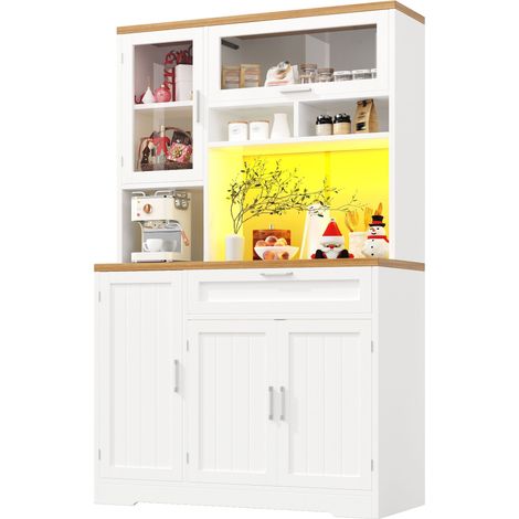 Buffet haut de cuisine Blanc,meuble moderne avec LED,avec 5 portes,1 tiroir,plan de travail,104x40x180cm,cuisine,salon (1/5)