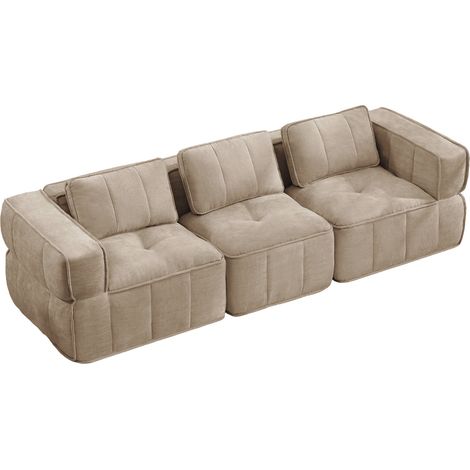 Sofá modular de 3 plazas de poliéster color arena 271 x 93 x 67 cm sin montaje (1/5)