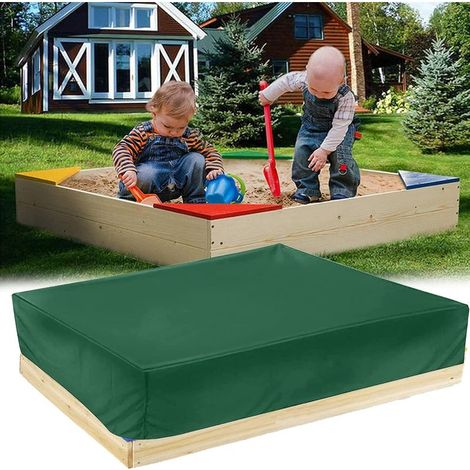 Bâche de protection pour bac à sable - En tissu Oxford - Étanche à la poussière - Avec cordon de serrage - Pour bac à sable du jardin - Vert - 150 x 150 x 20 cm (1/5)