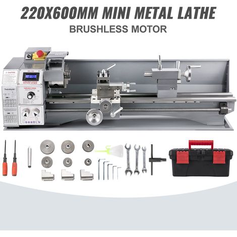 Tour à Métaux Mini de Haute Précision 220x600 mm, 750 W Électronique Professionnel de Vitesse Variable 50-3000 tr/min, Tour de Fraisage Polyvalent pour Traitement Métaux Perçage (1/5)