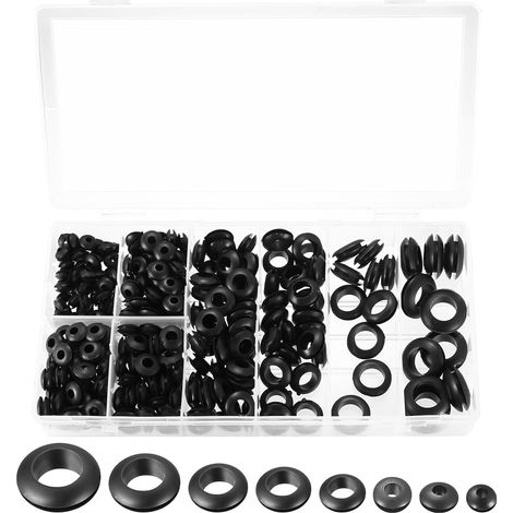 295 Pcs Passe Cable Caoutchouc, œillets de Câble en Caoutchoucs, Passe Fil Caoutchouc pour Trous de 8 Tailles pour Protection des Fils, Protection des Câbles, Conduit de Câbles (1/5)