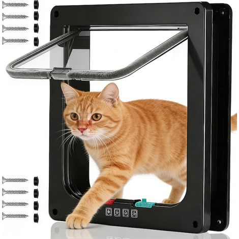 Sportello a battente per animali domestici, L 25,3 x 23,7 x 5,4 cm, ABS, 4 vie di ingresso/uscita, per gatti e cani di piccola taglia, nero (1/5)