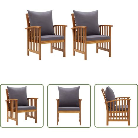 INLIFE Chaises de jardin avec coussins 2 pcs Bois d'acacia massif (1/5)