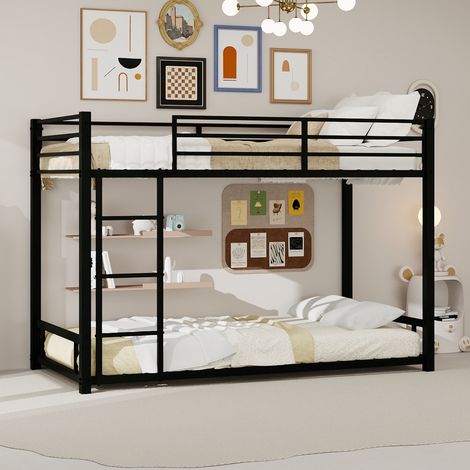 Lit superposé 90×190 cm – 2 lits – échelle – Sommier à lattes – métal noir – 180 kg (1/5)