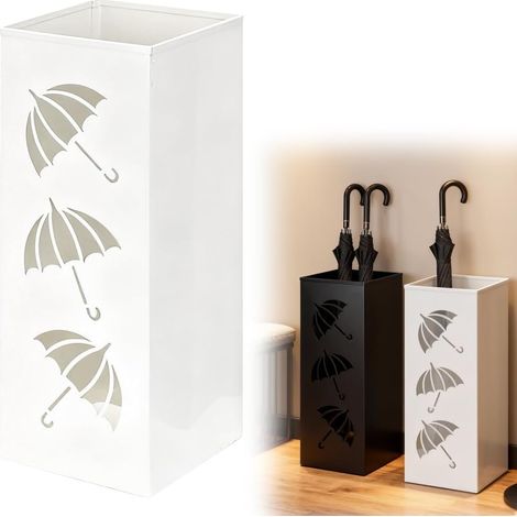 Porte-parapluie, en métal, carré, étanche et antirouille, avec bac d'égouttement amovible pour la maison, le bureau, l'entrée (blanc) (1/5)