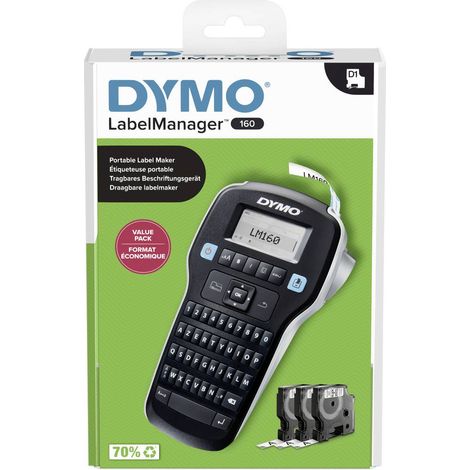 DYMO Kit de Base avec étiqueteuse LabelManager 160 Imprimante Portable avec 3 Rouleaux de Ruban pour étiquettes D1 Clavier AZERTY Idéal pour Le Bureau ou la Maison (2180810) (1/7)