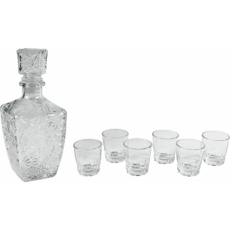 Set bottiglia in vetro per liquore + 6 bicchieri Diamante (1/5)