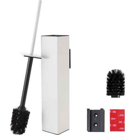 Brosse WC Murale, Porte-Brosse Toilettes WC Acier INOX sans perçage, Porte-Brosse WC avec Gobelet Intérieur Amovible pour Un Nettoyage Faciles de la Salle de Bain (Blanc) (1/5)