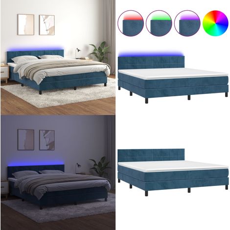 Sommier à lattes de lit avec matelas LED Bleu foncé 160x200 cm - Lit Plateforme - Lit Design - Lit Capitonné - Lit Velours - Lit Avec Éclairage Led - Home & Living (1/5)