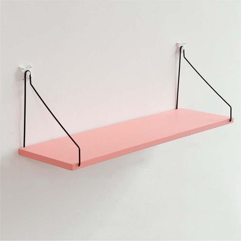 Étagère de chevet en bois massif rose pour cuisine/chambre, étagère murale sans perçage de 40 cm, étagère de rangement murale simple, étagère décorative sans perçage pour chambre. (1/4)
