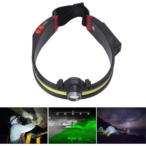 Wiederaufladbare LED-Stirnlampe für Nachtangeln und Radfahren im Freien, mit rotem Warnlicht und hochintensivem COB-Multifunktionsscheinwerfer. (1/5)