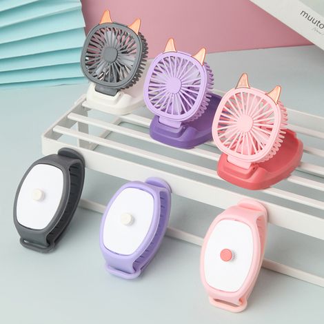 Mini ventilateur électrique portable en forme de montre, rechargeable par USB, avec lumières colorées et 3 vitesses, idéal pour les enfants. Ventilateur de bureau amovible avec lumières colorées. (1/5)