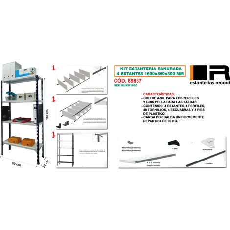 Kit étagère à fentes avec 4 étagères 160x80x30cm
