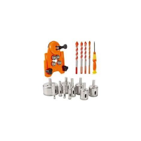 Set mit 15 Diamant-Fliesenbohrern – Lochsägen-Set mit verstellbarer Lochsägenführung und hochwertigen Dreieckbohrern für Fliesen, Keramik, Glas, Porzellan und Marmor – Crezuo