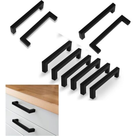 Lot de 10 poignées de meuble en noir pour cuisine, entraxe 160mm, pour portes de cuisine, armoires, bureaux, tiroirs et placards