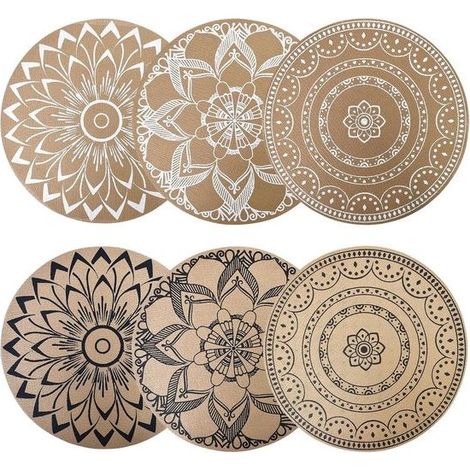 Lot de 6 sets de table ronds lavables en PVC tressé (1/2)