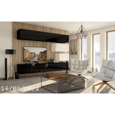 Ensemble meuble TV CONCEPT 16-16-HG-BW-2 noir-blanc brillant 249 cm