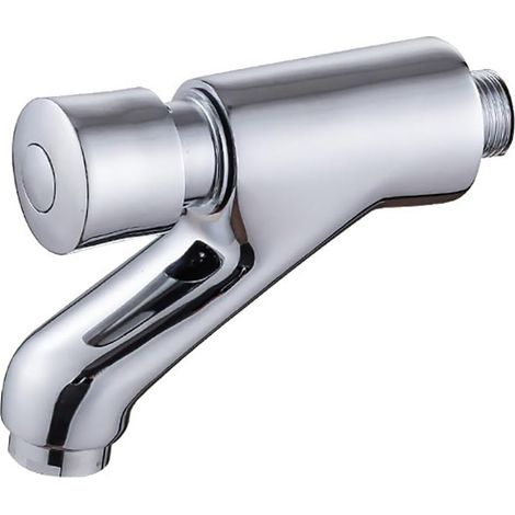Wall Mounted Brass Tap Self Closing Bathroom Basin Tap Water Saving Time Delay Cold Water Tap Chrome (1/5)