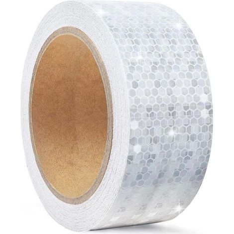 5cm x 10m Bande Reflechissante Autocollante pour L'extérieur,Bande Fluorescente Casque Moto,Blanche Ruban de Sécurité Réfléchissant étanche,Bande D'avertissement pour Voitures,Camions et Route (1/4)