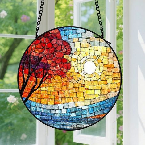 Suspension en vitrail - Attrape-soleil minimaliste pour fenêtre, décoration artistique, cadeau Anniversaire pour femme, homme, ami, amie 30 cm (1/5)