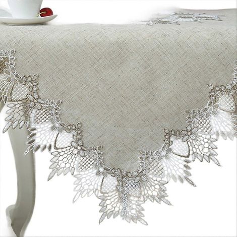 Chemin de table beige brodé de 60 cm (23,6 pouces), centre de table en dentelle pour commodes et tables à manger (1/5)