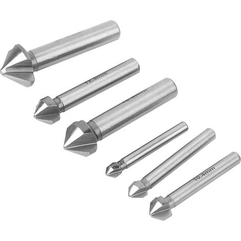 Ensemble de 6 forets à chanfreiner à queue ronde, 3 arêtes de coupe, angle de 90°, en acier rapide (1/5)