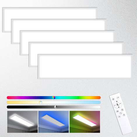 Oraymin – Pack de 5 Dalle LED Ultra-plat 40W 120x30cm – Rétroéclairage RGB Dimmable avec Télécommande – Haute Luminosité 4400 Lumens – Design Ultra-Fin Pour Faux Plafonds (1/5)