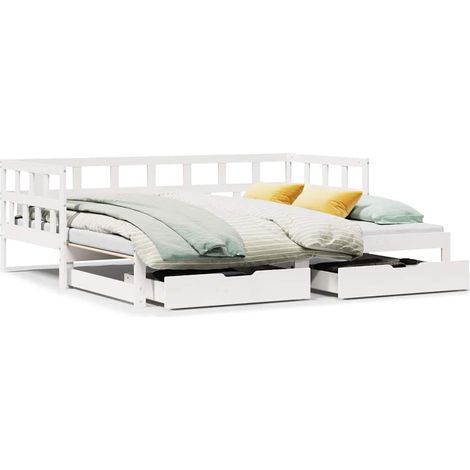 Maison Exclusive - Lit de jour avec gigogne et tiroirs sans matelas blanc 90x190cm
