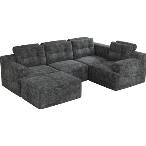 Divano modulare componibile grigio in chenille 5-6 posti 252 x 180 x 82 cm senza montaggio (1/5)