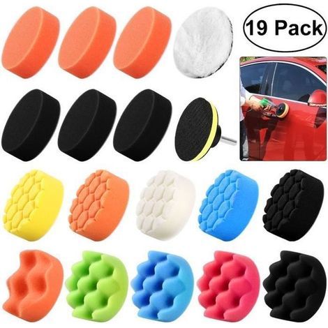 HONORNIC - 19Pcs 3Pouces Éponge Polissage Tampons Ensemble de Kit avec M10 Adaptateur de Forage pour Polisseuse de Voiture