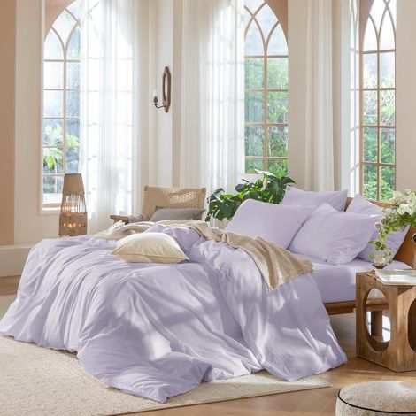 Housse de Couette 220x240 Coton Lila Parure de Lit Doux Respirant Linge de Lit 2 Personne avec Fermeture Éclair et Taies d'oreiller 65x65 cm (1/5)
