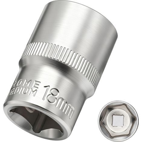 Douille 18 mm 1/2" douille 6 pans, CR-V, finition chromée mate (1/4)